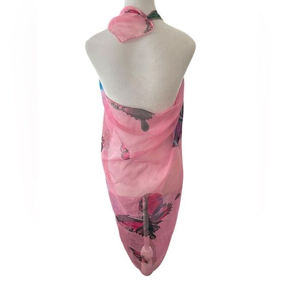 BEAUTIFUL SHEER PINK OVERSIZED SCARF WITH BUTTERFLIES - Picture 3 of 5